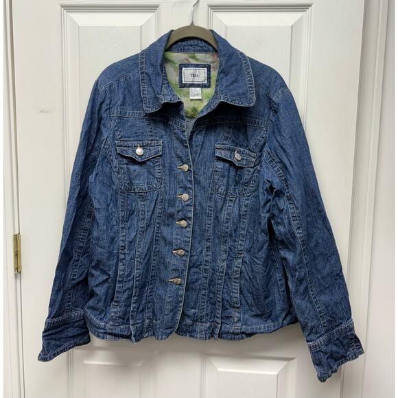 Tria Jean Jacket Fitted Floral Silver-toned Buttons XL - Picture 1 of 9